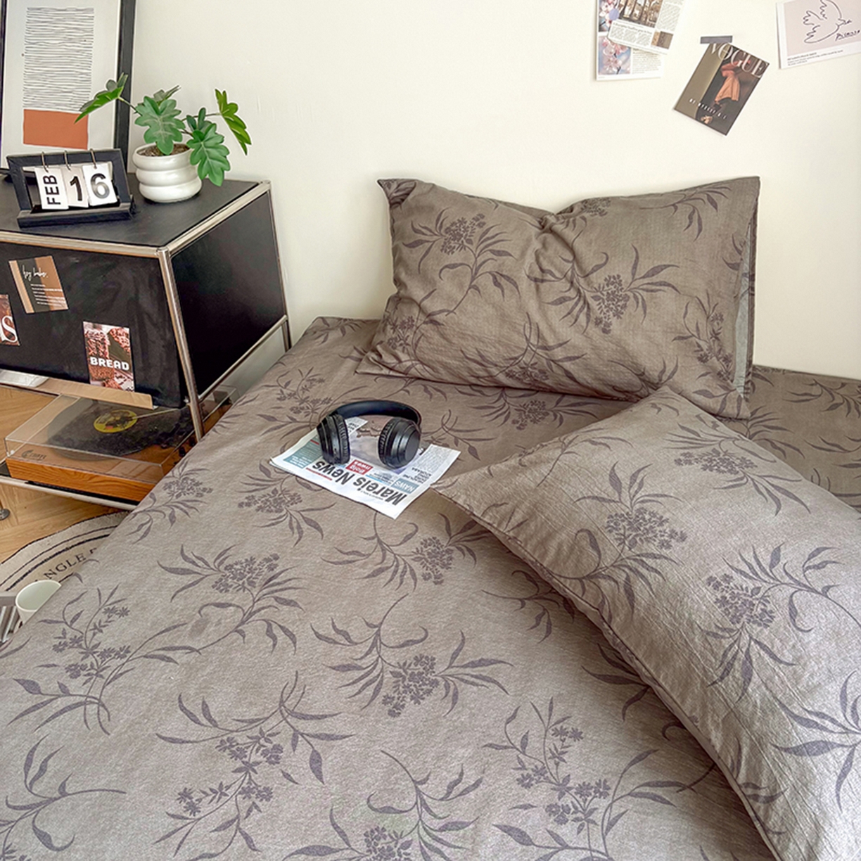 91家纺网 家纺一手货源 找家纺 悦织湾家纺 2025新款复古原麻床笠天然质朴舒适透气轻奢中式典雅精致单床笠床笠单品枕套三件套 复古原麻-木槿咖