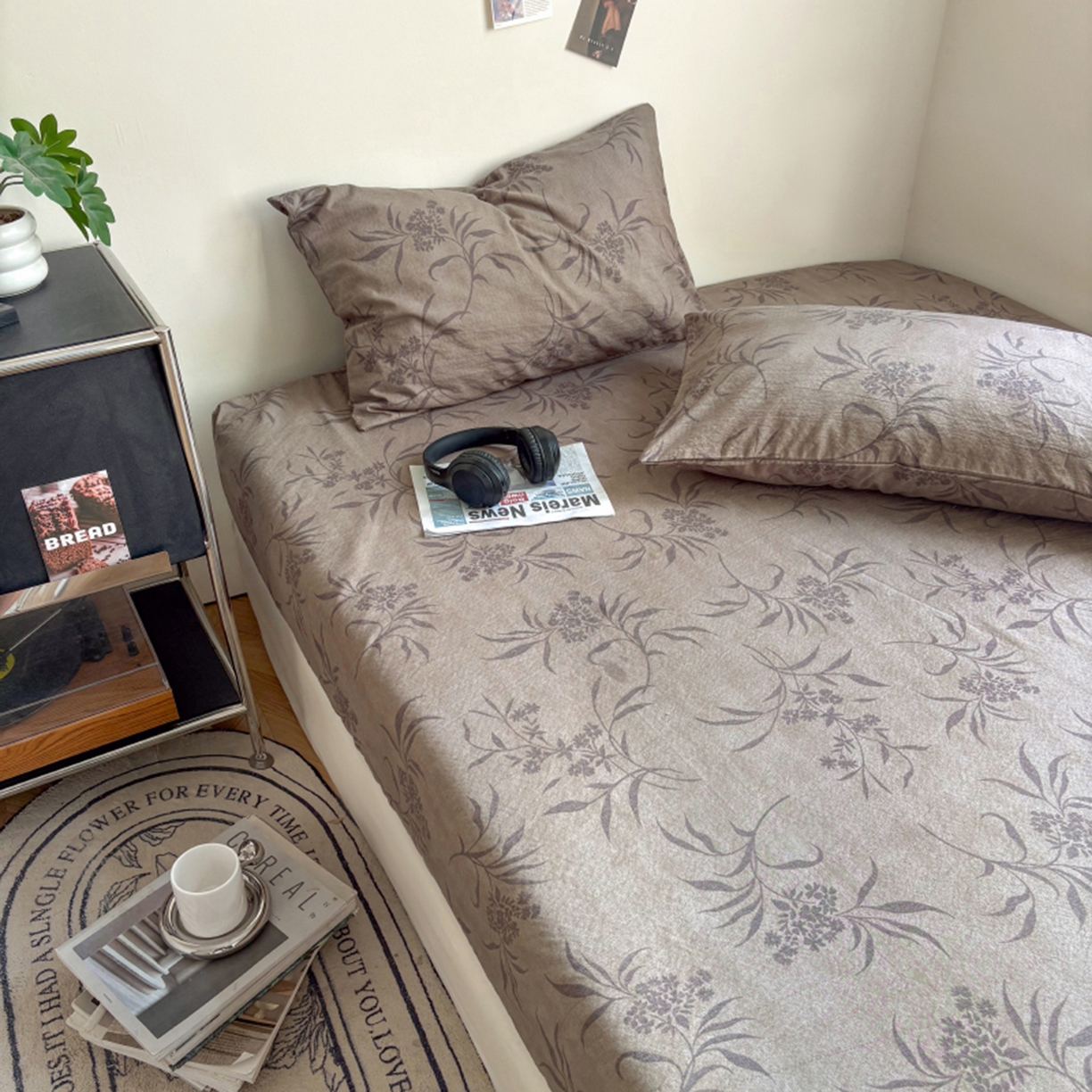 91家纺网 家纺一手货源 找家纺 悦织湾家纺 2025新款复古原麻床笠天然质朴舒适透气轻奢中式典雅精致单床笠床笠单品枕套三件套 复古原麻-木槿咖