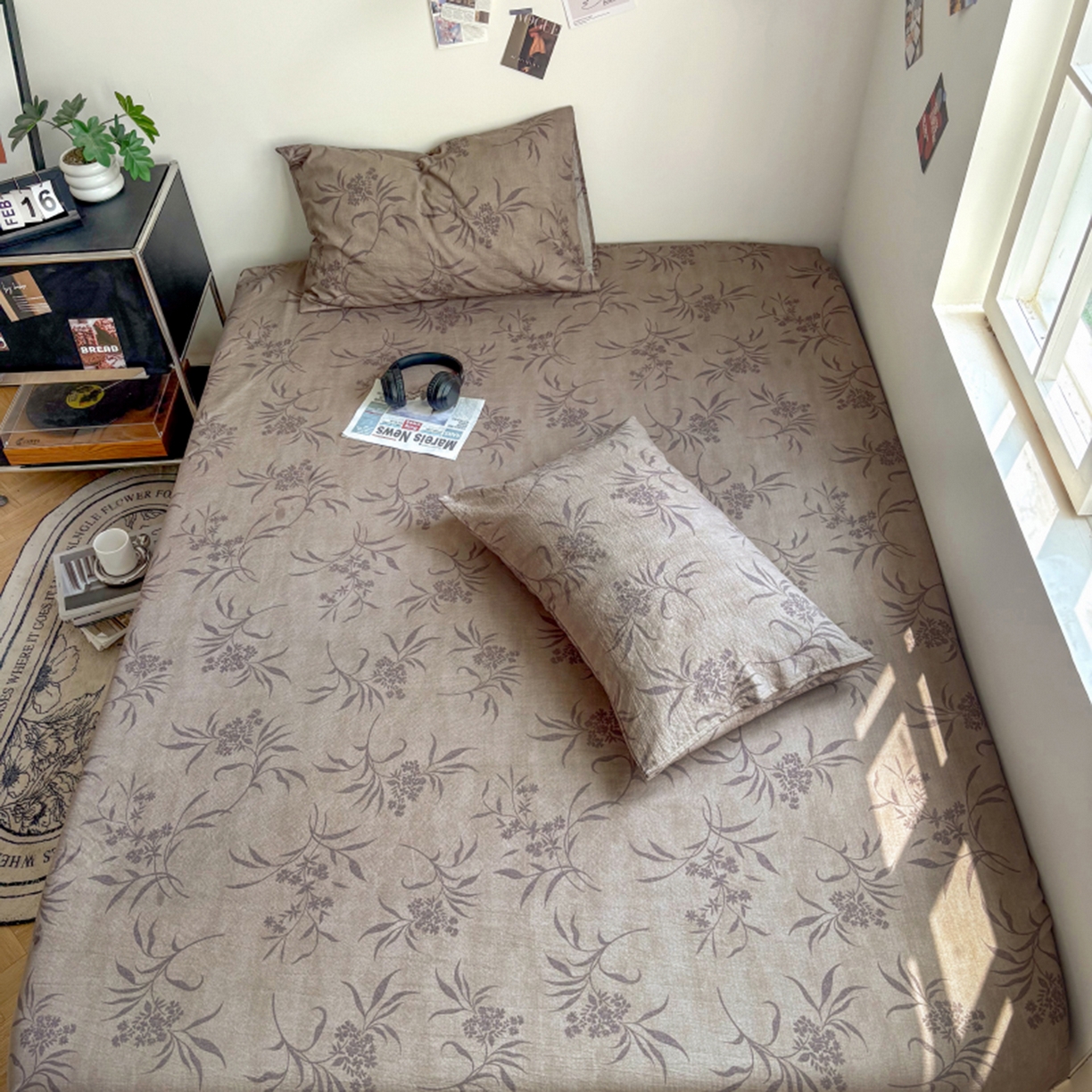 91家纺网 家纺一手货源 找家纺 悦织湾家纺 2025新款复古原麻床笠天然质朴舒适透气轻奢中式典雅精致单床笠床笠单品枕套三件套 复古原麻-木槿咖