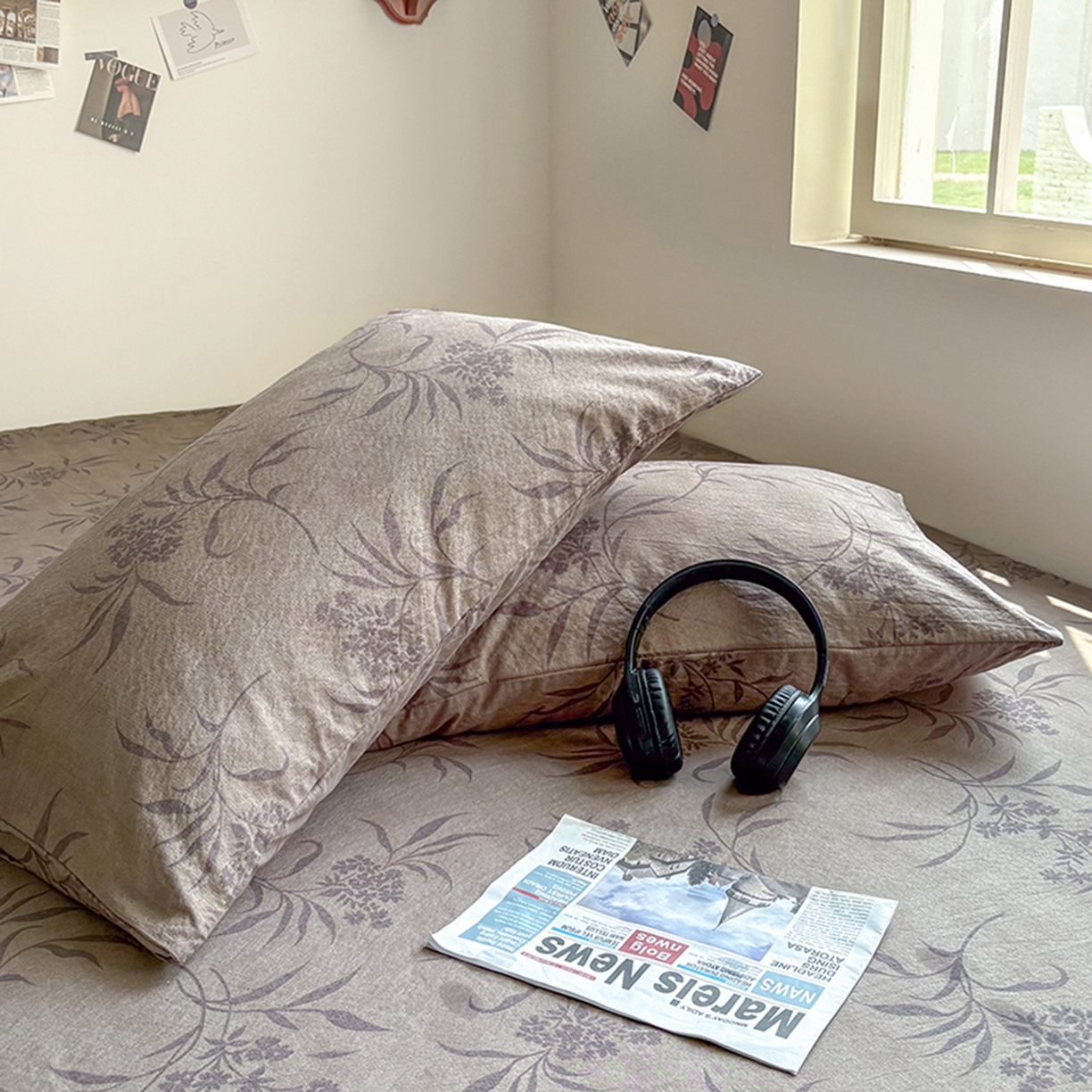 91家纺网 家纺一手货源 找家纺 悦织湾家纺 2025新款复古原麻床笠天然质朴舒适透气轻奢中式典雅精致单床笠床笠单品枕套三件套 复古原麻-木槿咖