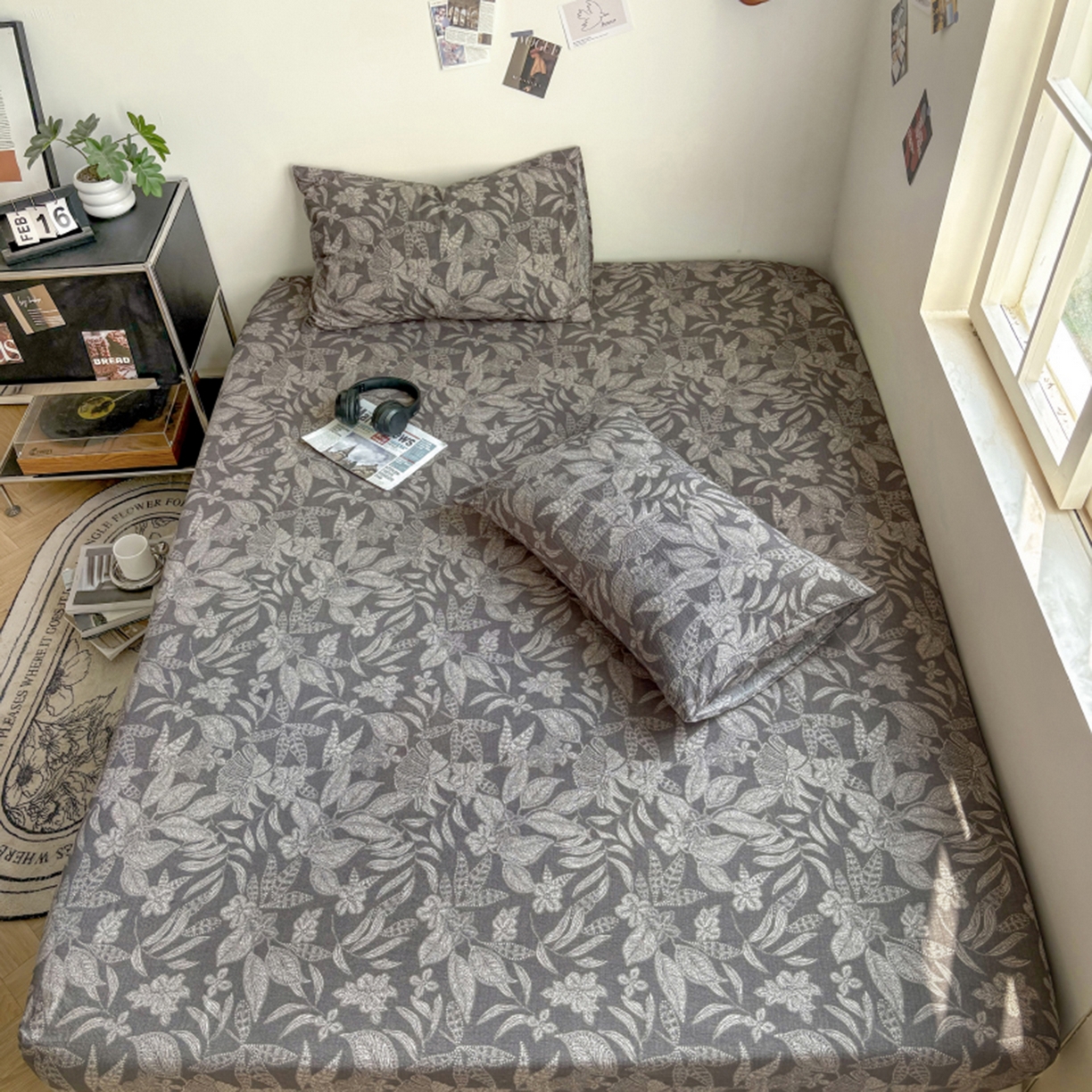 91家纺网 家纺一手货源 找家纺 悦织湾家纺 2025新款复古原麻床笠天然质朴舒适透气轻奢中式典雅精致单床笠床笠单品枕套三件套 复古原麻-墨然生香