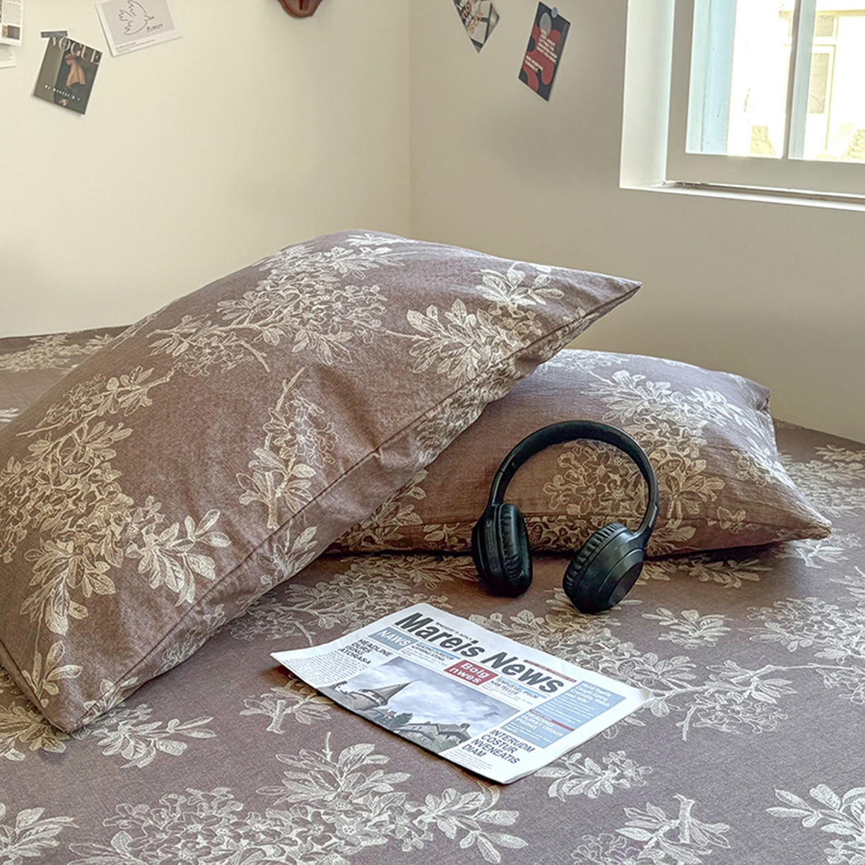 91家纺网 家纺一手货源 找家纺 悦织湾家纺 2025新款复古原麻床笠天然质朴舒适透气轻奢中式典雅精致单床笠床笠单品枕套三件套 复古原麻-锦瑟咖