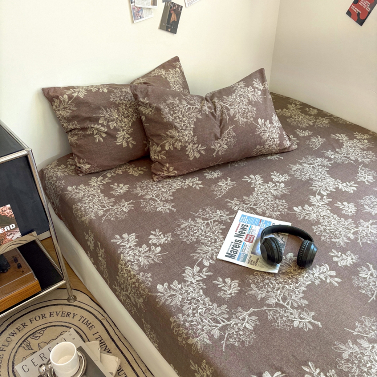 91家纺网 家纺一手货源 找家纺 悦织湾家纺 2025新款复古原麻床笠天然质朴舒适透气轻奢中式典雅精致单床笠床笠单品枕套三件套 复古原麻-锦瑟咖