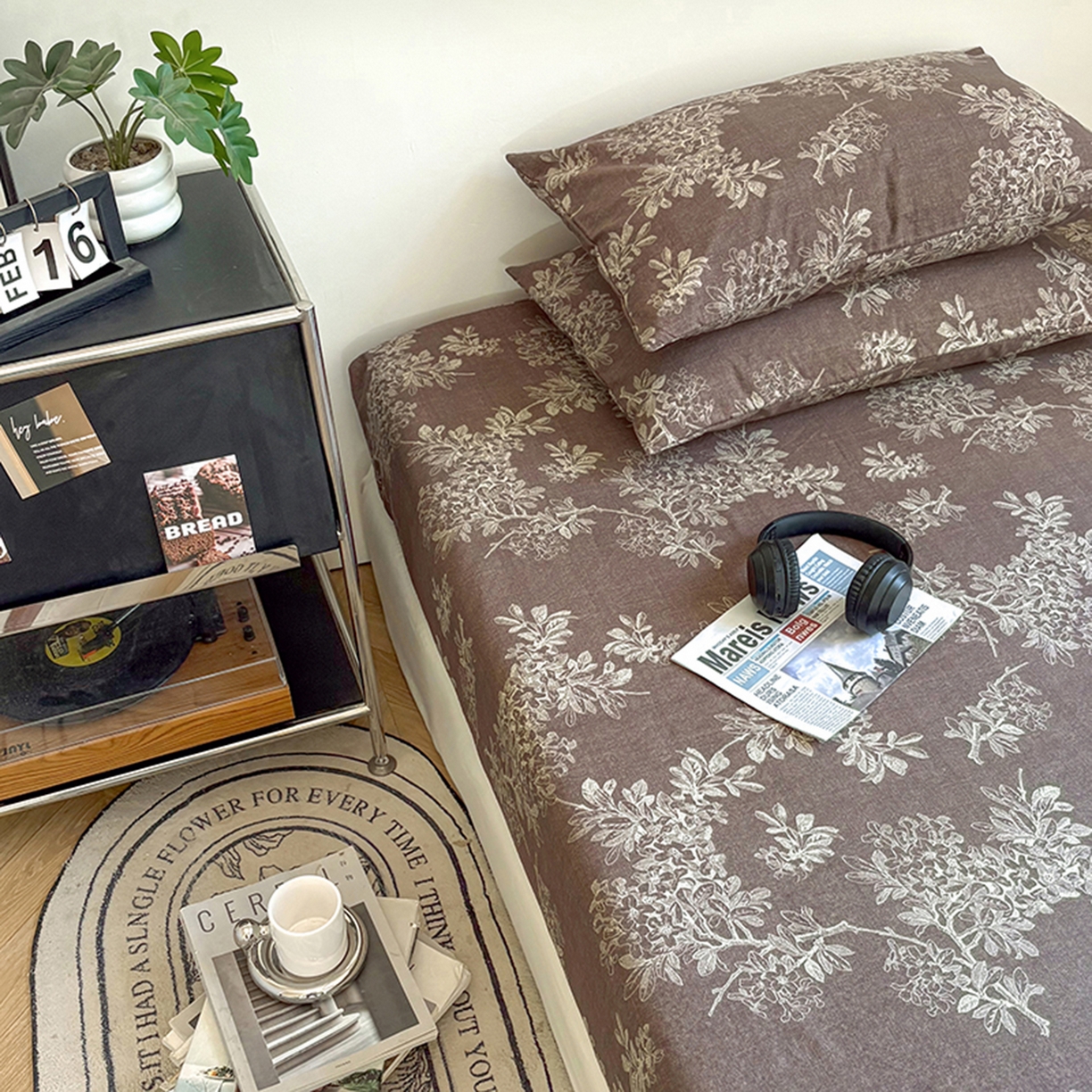 91家纺网 家纺一手货源 找家纺 悦织湾家纺 2025新款复古原麻床笠天然质朴舒适透气轻奢中式典雅精致单床笠床笠单品枕套三件套 复古原麻-锦瑟咖