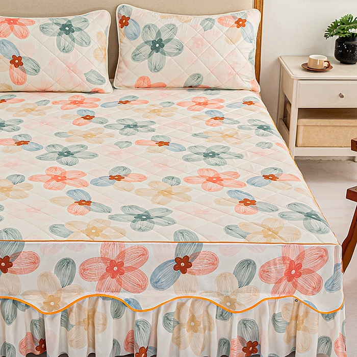 91家纺网 家纺一手货源 找家纺 笠裙家纺 2025新款磨毛夹棉S边单件三件套韩版防滑床裙单床裙床裙单件 多彩生活