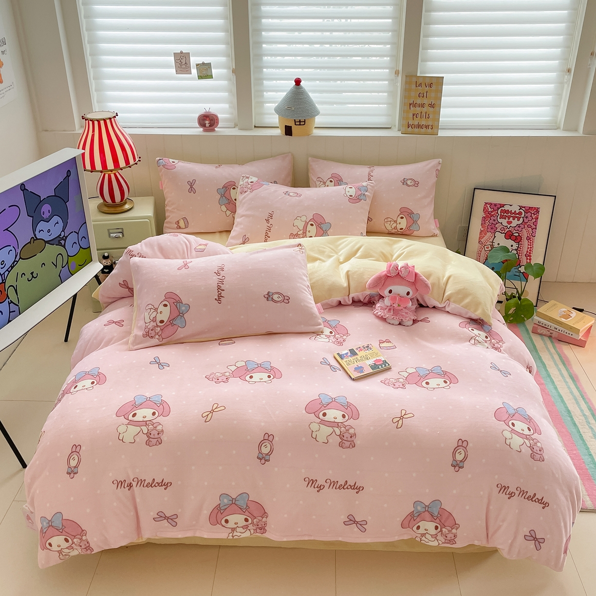 金爱家 2025新款A类正版三丽鸥授权卡通加厚高克重牛奶绒系列四件套 绒三丽鸥-少女美乐蒂