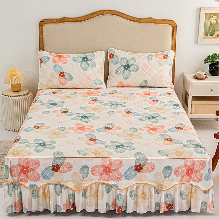 91家纺网 家纺一手货源 找家纺 笠裙家纺 2025新款磨毛夹棉S边单件三件套韩版防滑床裙单床裙床裙单件 多彩生活