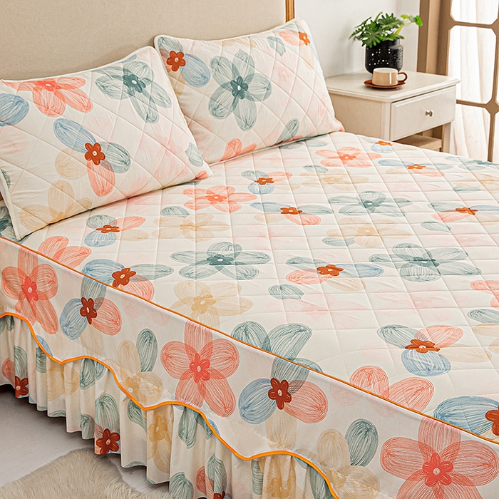 91家纺网 家纺一手货源 找家纺 笠裙家纺 2025新款磨毛夹棉S边单件三件套韩版防滑床裙单床裙床裙单件 多彩生活