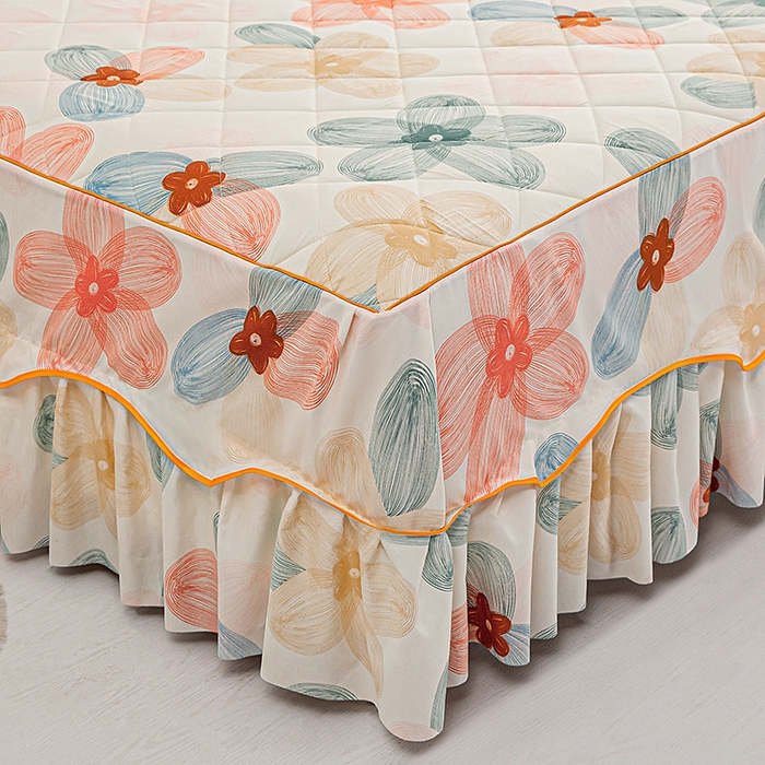 91家纺网 家纺一手货源 找家纺 笠裙家纺 2025新款磨毛夹棉S边单件三件套韩版防滑床裙单床裙床裙单件 多彩生活