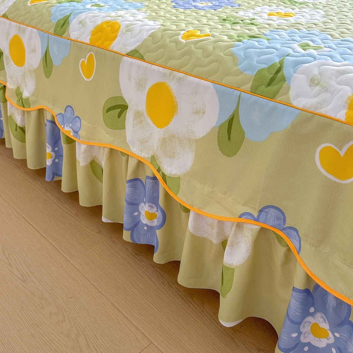 91家纺网 家纺一手货源 找家纺 笠裙家纺 2025新款磨毛夹棉S边单件三件套韩版防滑床裙单床裙床裙单件 花爱