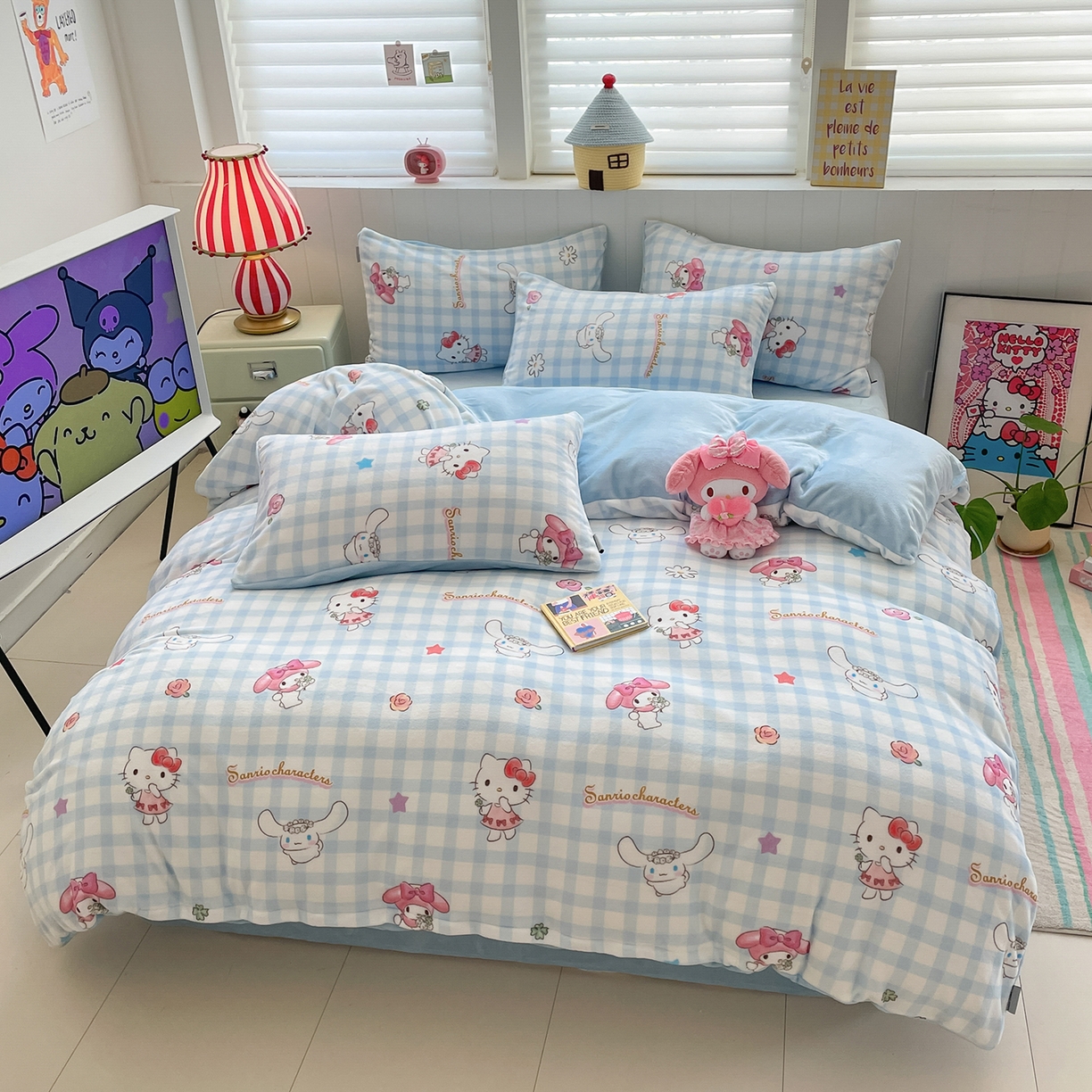 91家纺网 家纺一手货源 找家纺 金爱家 2025新款A类正版三丽鸥授权卡通加厚高克重牛奶绒系列四件套 绒三丽鸥-少女梦