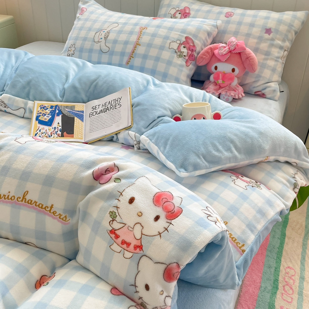 91家纺网 家纺一手货源 找家纺 金爱家 2025新款A类正版三丽鸥授权卡通加厚高克重牛奶绒系列四件套 绒三丽鸥-少女梦