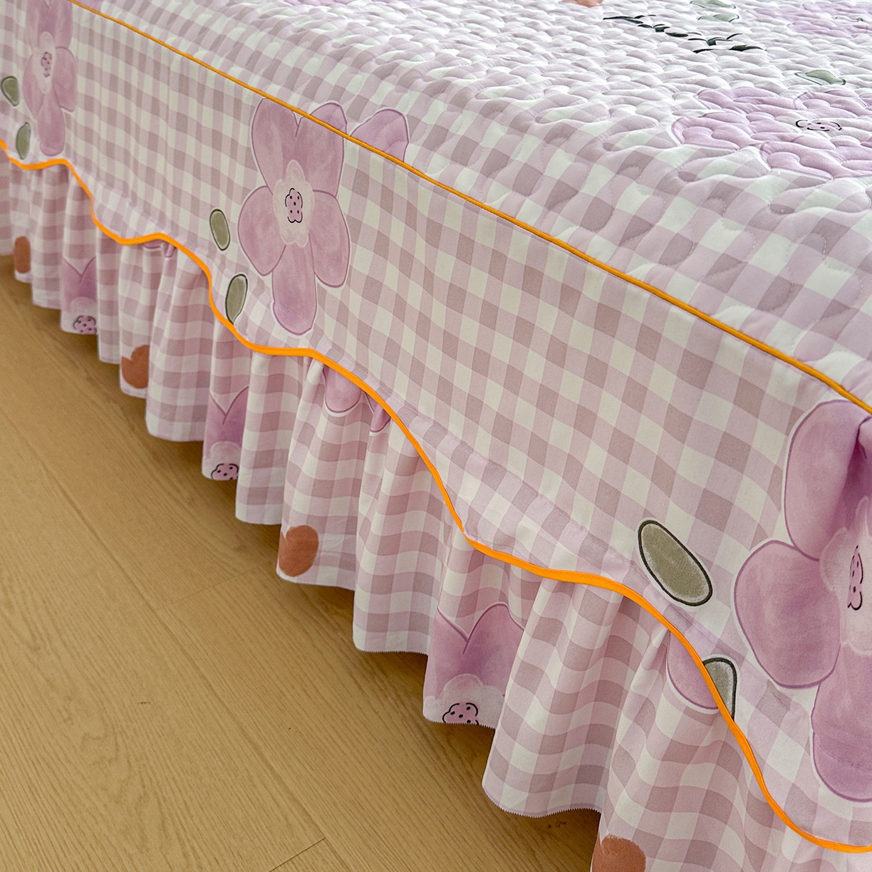 91家纺网 家纺一手货源 找家纺 笠裙家纺 2025新款磨毛夹棉S边单件三件套韩版防滑床裙单床裙床裙单件 花舞