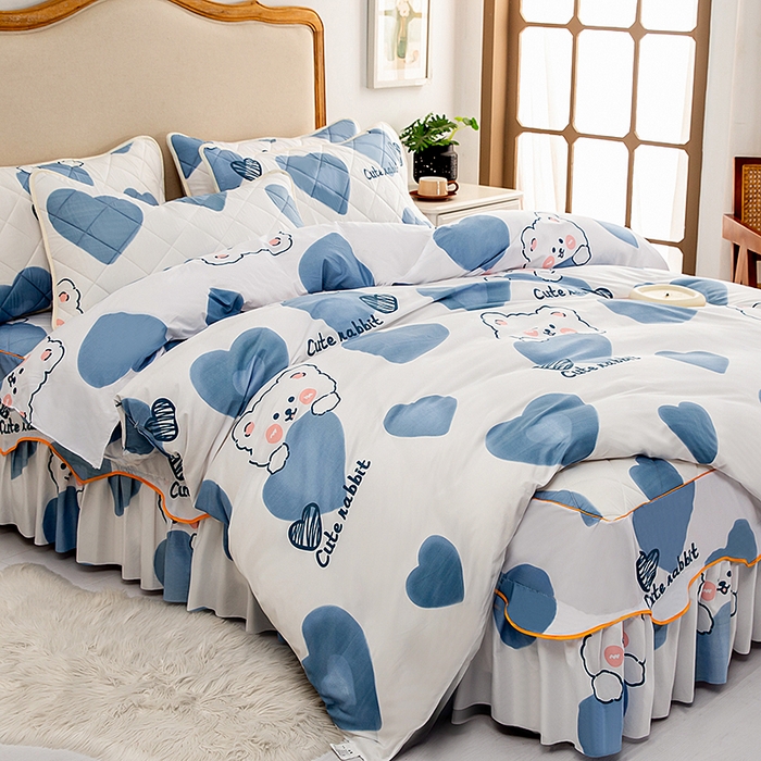 91家纺网 家纺一手货源 找家纺 笠裙家纺 2025新款磨毛夹棉S边单件三件套韩版防滑床裙单床裙床裙单件 可爱