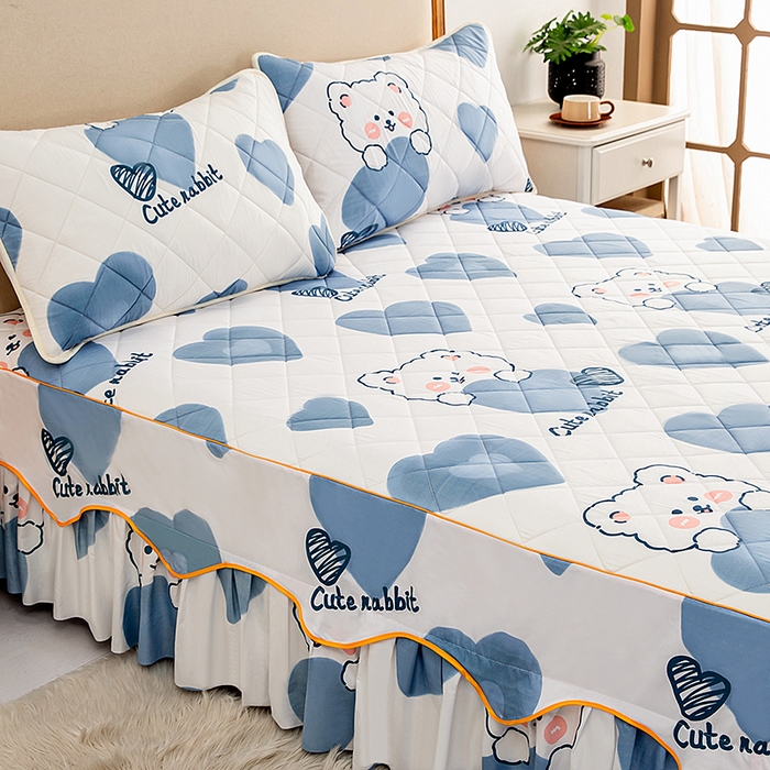 91家纺网 家纺一手货源 找家纺 笠裙家纺 2025新款磨毛夹棉S边单件三件套韩版防滑床裙单床裙床裙单件 可爱