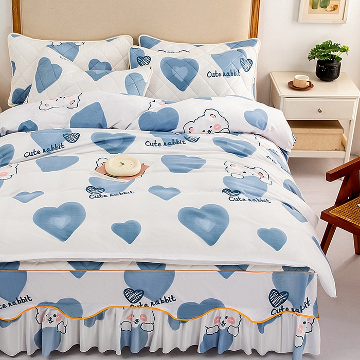 91家纺网 家纺一手货源 找家纺 笠裙家纺 2025新款磨毛夹棉S边单件三件套韩版防滑床裙单床裙床裙单件 可爱