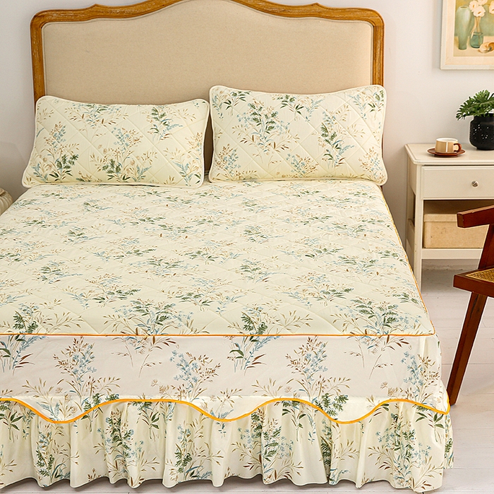 91家纺网 家纺一手货源 找家纺 笠裙家纺 2025新款磨毛夹棉S边单件三件套韩版防滑床裙单床裙床裙单件 麦香