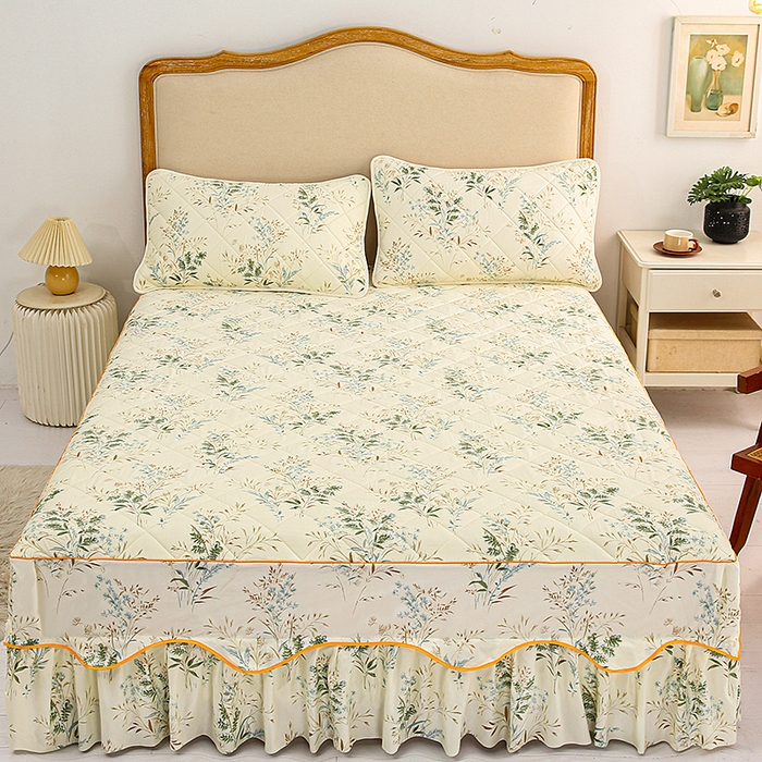 91家纺网 家纺一手货源 找家纺 笠裙家纺 2025新款磨毛夹棉S边单件三件套韩版防滑床裙单床裙床裙单件 麦香