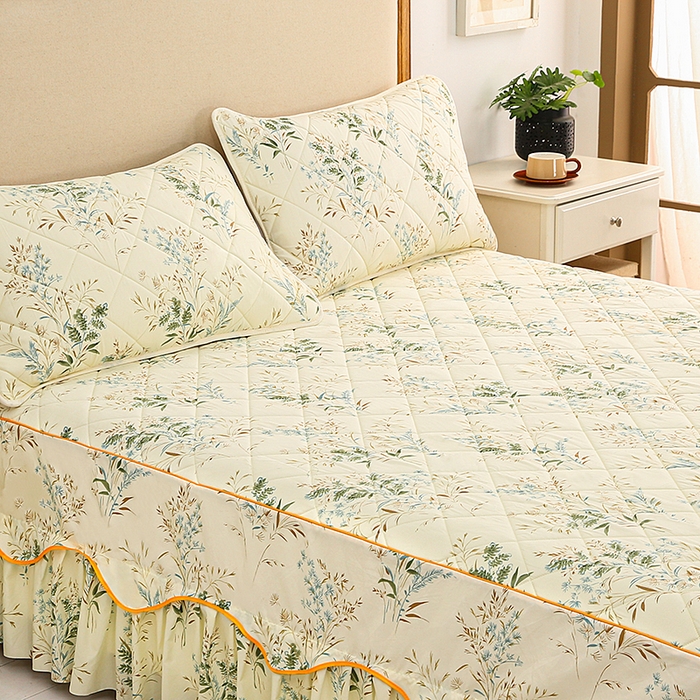 91家纺网 家纺一手货源 找家纺 笠裙家纺 2025新款磨毛夹棉S边单件三件套韩版防滑床裙单床裙床裙单件 麦香