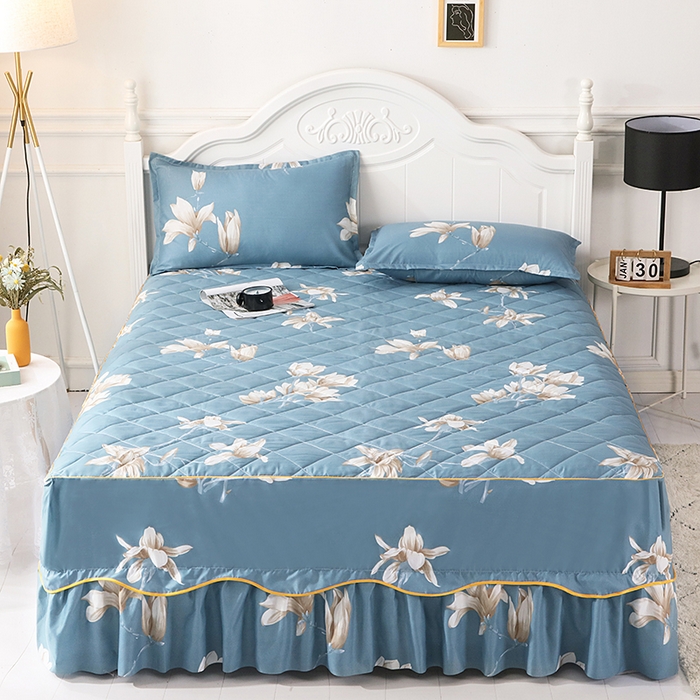 91家纺网 家纺一手货源 找家纺 笠裙家纺 2025新款磨毛夹棉S边单件三件套韩版防滑床裙单床裙床裙单件 清新