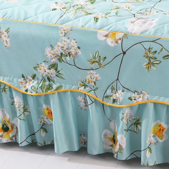 91家纺网 家纺一手货源 找家纺 笠裙家纺 2025新款磨毛夹棉S边单件三件套韩版防滑床裙单床裙床裙单件 情意正浓