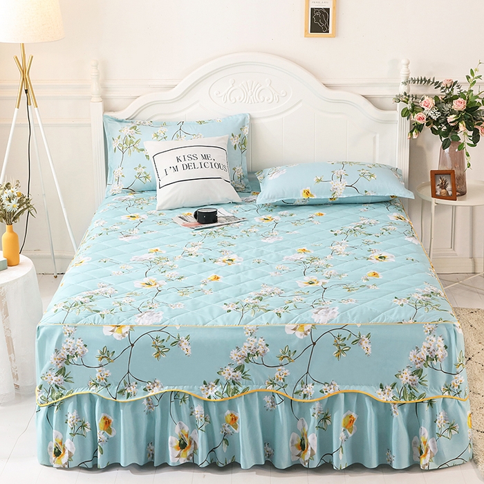 91家纺网 家纺一手货源 找家纺 笠裙家纺 2025新款磨毛夹棉S边单件三件套韩版防滑床裙单床裙床裙单件 情意正浓