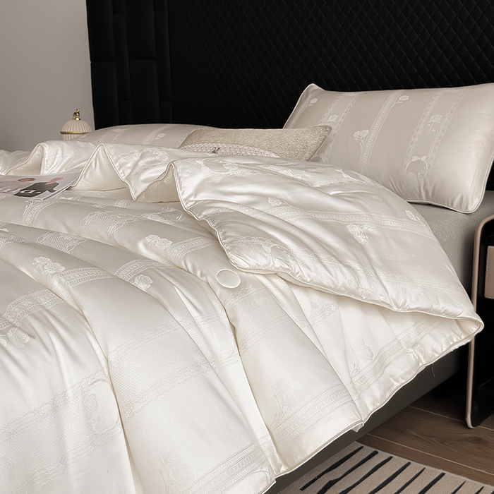 娇逸家居 2025新款60支天丝棉提花贵妇银丝春秋被被子被芯可配同系列枕套床单 洛神白