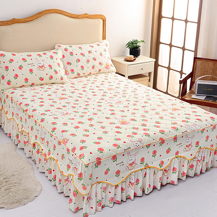 91家纺网 家纺一手货源 找家纺 笠裙家纺 2025新款磨毛夹棉S边单件三件套韩版防滑床裙单床裙床裙单件 小兔