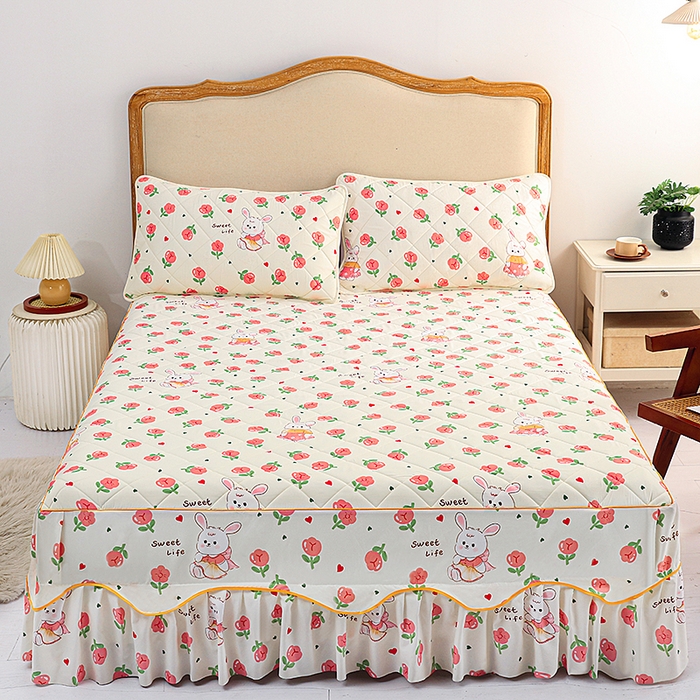 91家纺网 家纺一手货源 找家纺 笠裙家纺 2025新款磨毛夹棉S边单件三件套韩版防滑床裙单床裙床裙单件 小兔