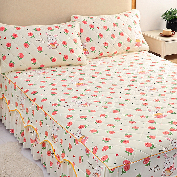 91家纺网 家纺一手货源 找家纺 笠裙家纺 2025新款磨毛夹棉S边单件三件套韩版防滑床裙单床裙床裙单件 小兔