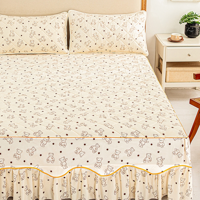 91家纺网 家纺一手货源 找家纺 笠裙家纺 2025新款磨毛夹棉S边单件三件套韩版防滑床裙单床裙床裙单件 小熊