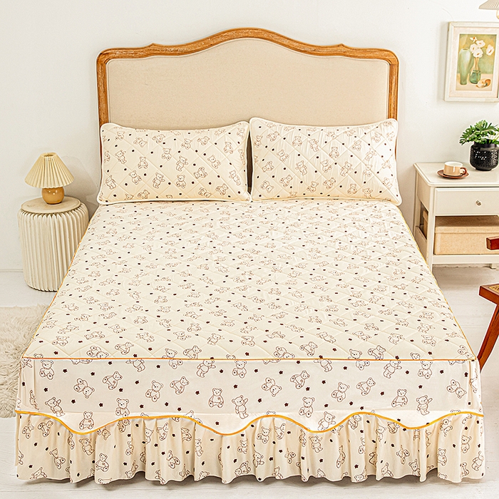 91家纺网 家纺一手货源 找家纺 笠裙家纺 2025新款磨毛夹棉S边单件三件套韩版防滑床裙单床裙床裙单件 小熊