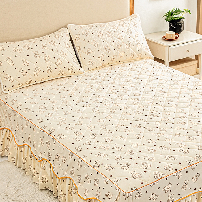 91家纺网 家纺一手货源 找家纺 笠裙家纺 2025新款磨毛夹棉S边单件三件套韩版防滑床裙单床裙床裙单件 小熊