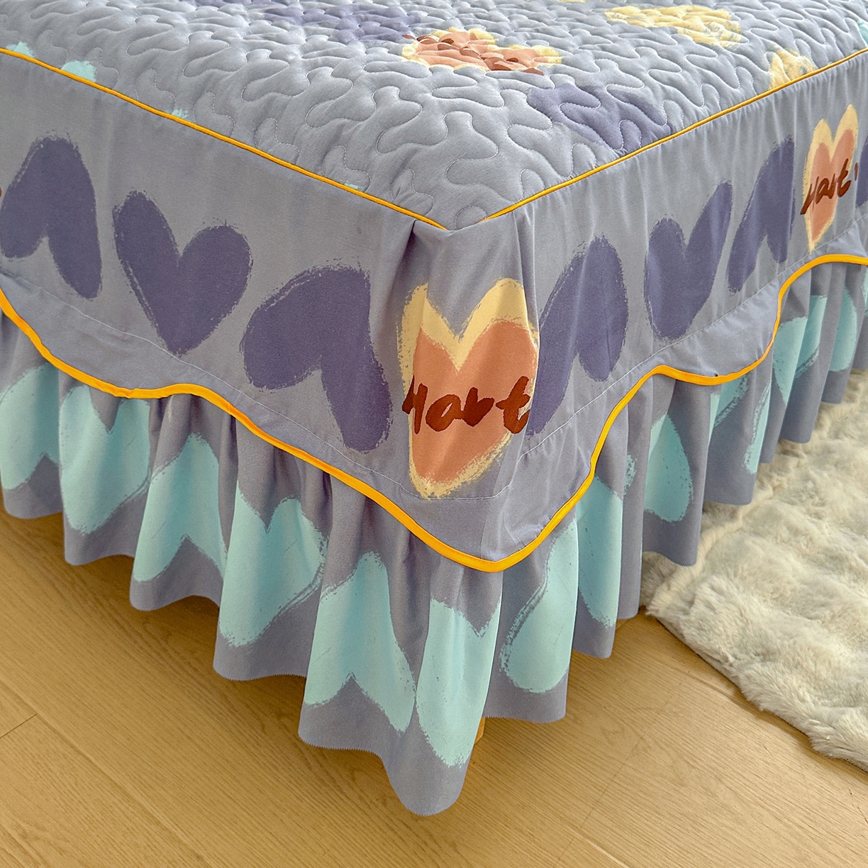 91家纺网 家纺一手货源 找家纺 笠裙家纺 2025新款磨毛夹棉S边单件三件套韩版防滑床裙单床裙床裙单件 心定律