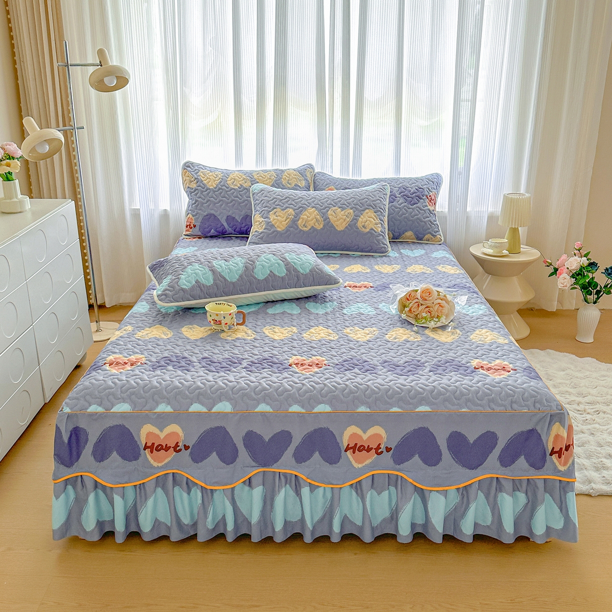 91家纺网 家纺一手货源 找家纺 笠裙家纺 2025新款磨毛夹棉S边单件三件套韩版防滑床裙单床裙床裙单件 心定律