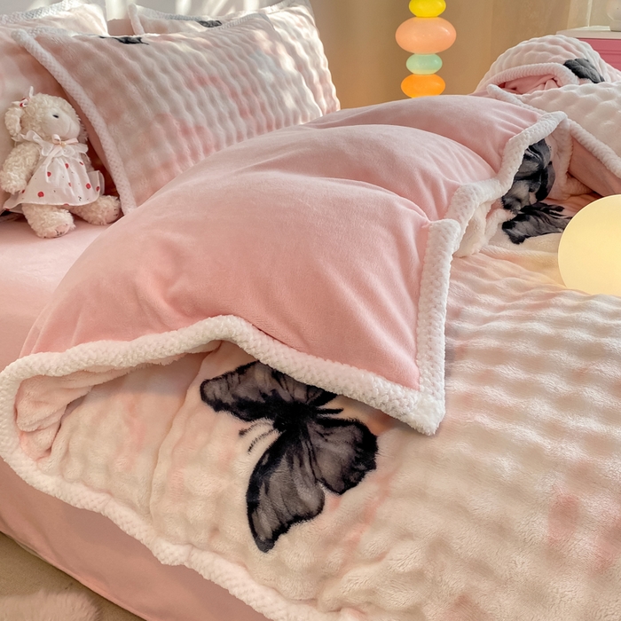 91家纺网 家纺一手货源 找家纺 （总）悦织湾家纺 2025新款床单床笠款A类仿兔毛绒印花泡泡四件套轻奢牛奶绒四件套单双人学生宿舍