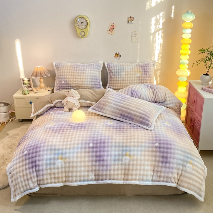 91家纺网 家纺一手货源 找家纺 （总）悦织湾家纺 2025新款床单床笠款A类仿兔毛绒印花泡泡四件套轻奢牛奶绒四件套单双人学生宿舍