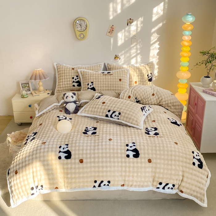 91家纺网 家纺一手货源 找家纺 （总）悦织湾家纺 2025新款床单床笠款A类仿兔毛绒印花泡泡四件套轻奢牛奶绒四件套单双人学生宿舍