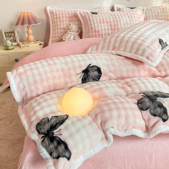 91家纺网 家纺一手货源 找家纺 （总）悦织湾家纺 2025新款床单床笠款A类仿兔毛绒印花泡泡四件套轻奢牛奶绒四件套单双人学生宿舍