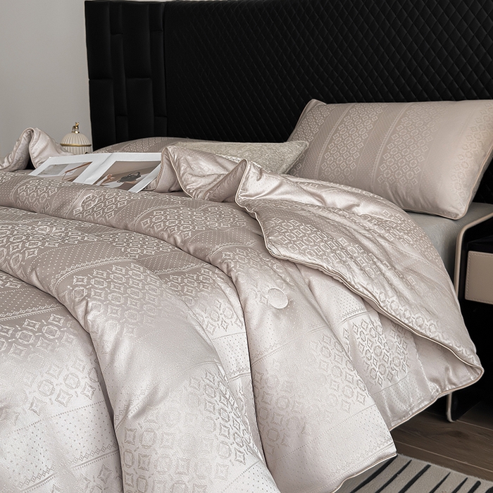 娇逸家居 2025新款60支天丝棉提花贵妇银丝春秋被被子被芯可配同系列枕套床单 珠箔灰
