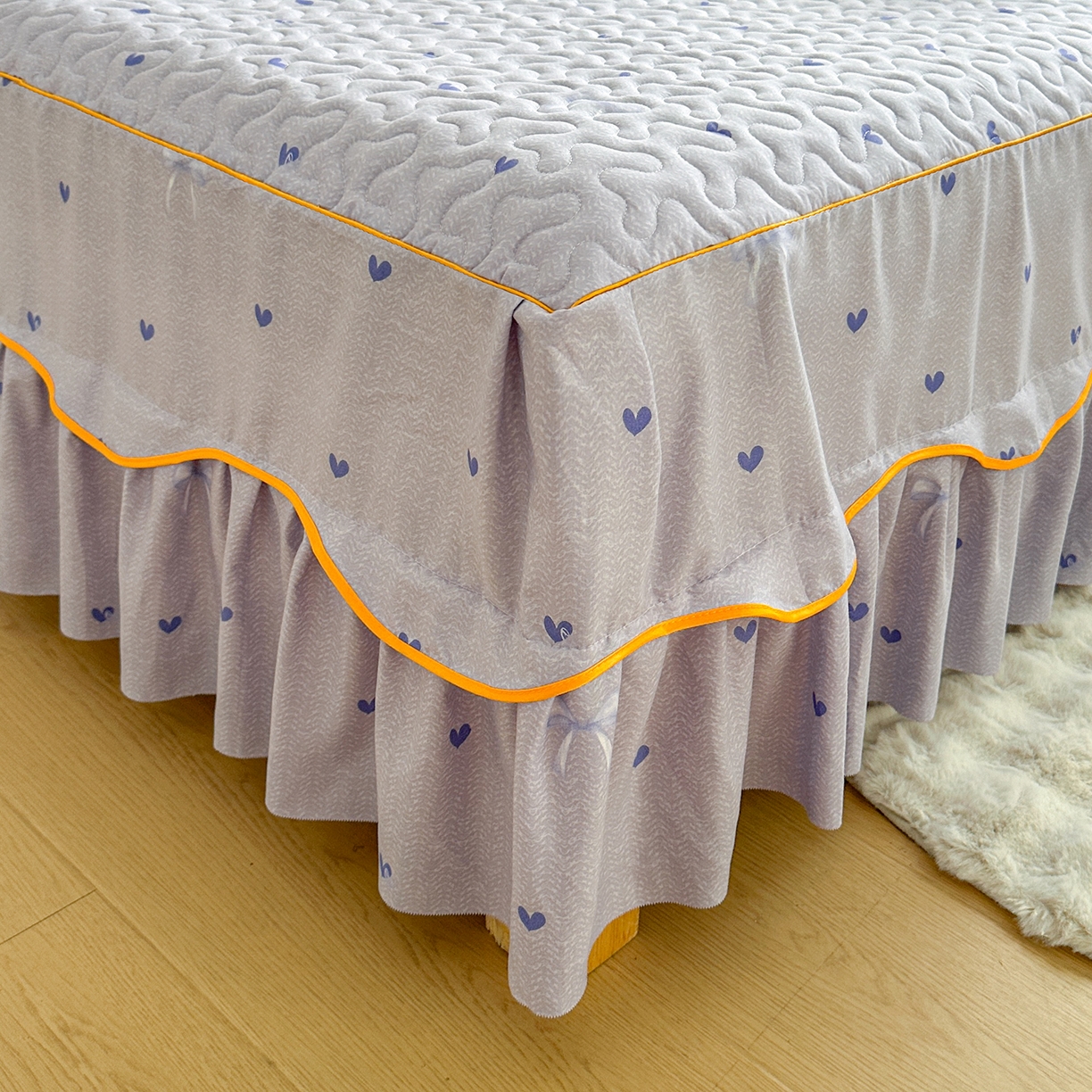 91家纺网 家纺一手货源 找家纺 笠裙家纺 2025新款磨毛夹棉S边单件三件套韩版防滑床裙单床裙床裙单件 心率