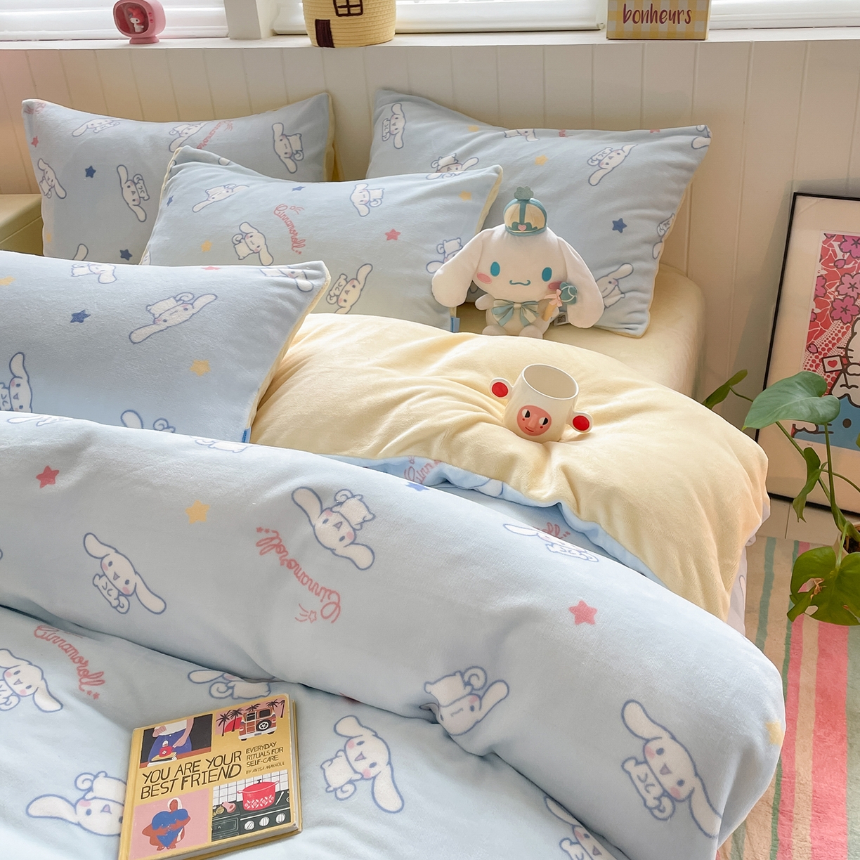 91家纺网 家纺一手货源 找家纺 金爱家 2025新款A类正版三丽鸥授权卡通加厚高克重牛奶绒系列四件套 绒三丽鸥-星星玉桂狗