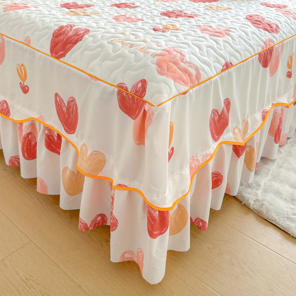 91家纺网 家纺一手货源 找家纺 笠裙家纺 2025新款磨毛夹棉S边单件三件套韩版防滑床裙单床裙床裙单件 心尚