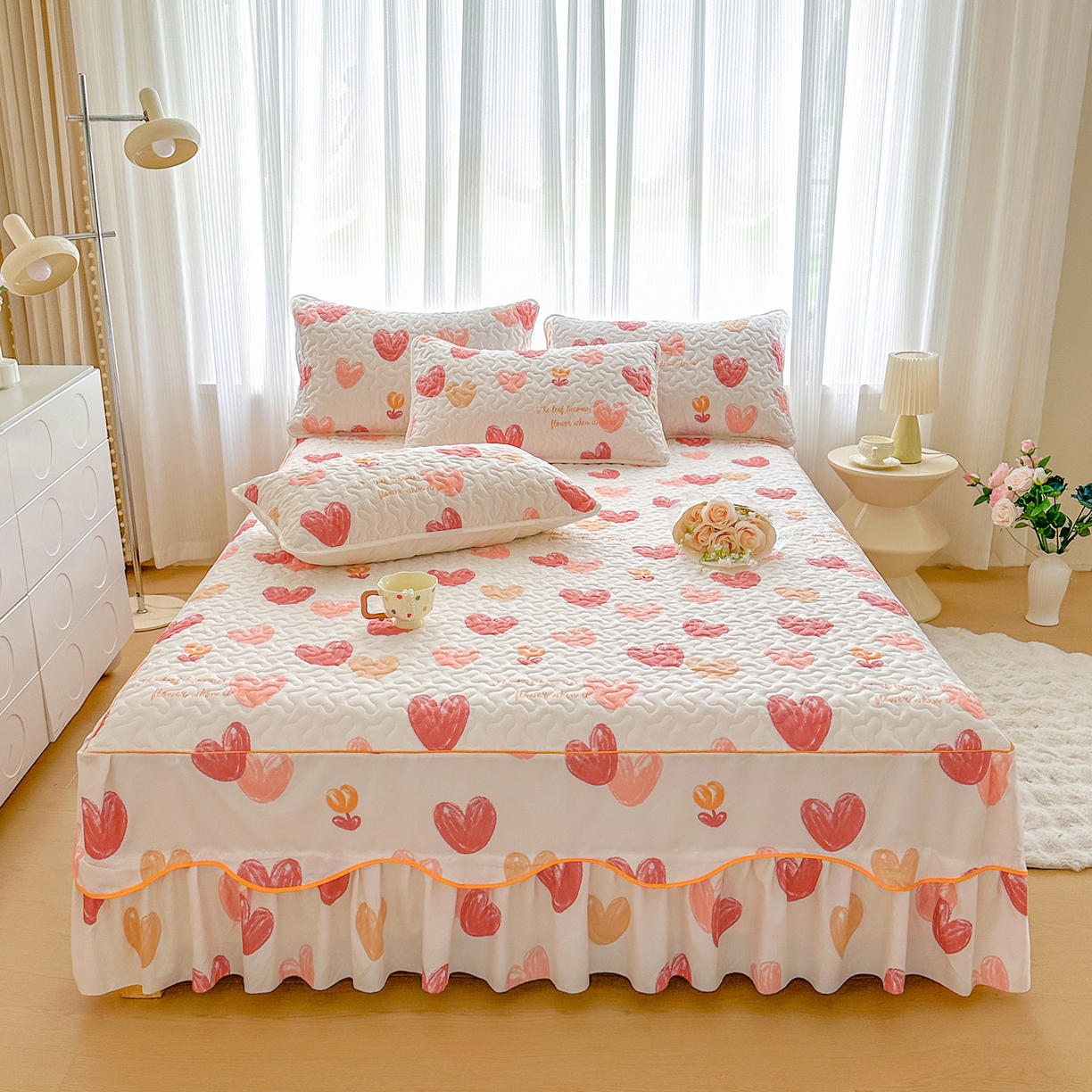 91家纺网 家纺一手货源 找家纺 笠裙家纺 2025新款磨毛夹棉S边单件三件套韩版防滑床裙单床裙床裙单件 心尚