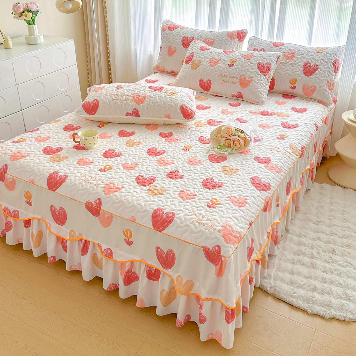 91家纺网 家纺一手货源 找家纺 笠裙家纺 2025新款磨毛夹棉S边单件三件套韩版防滑床裙单床裙床裙单件 心尚