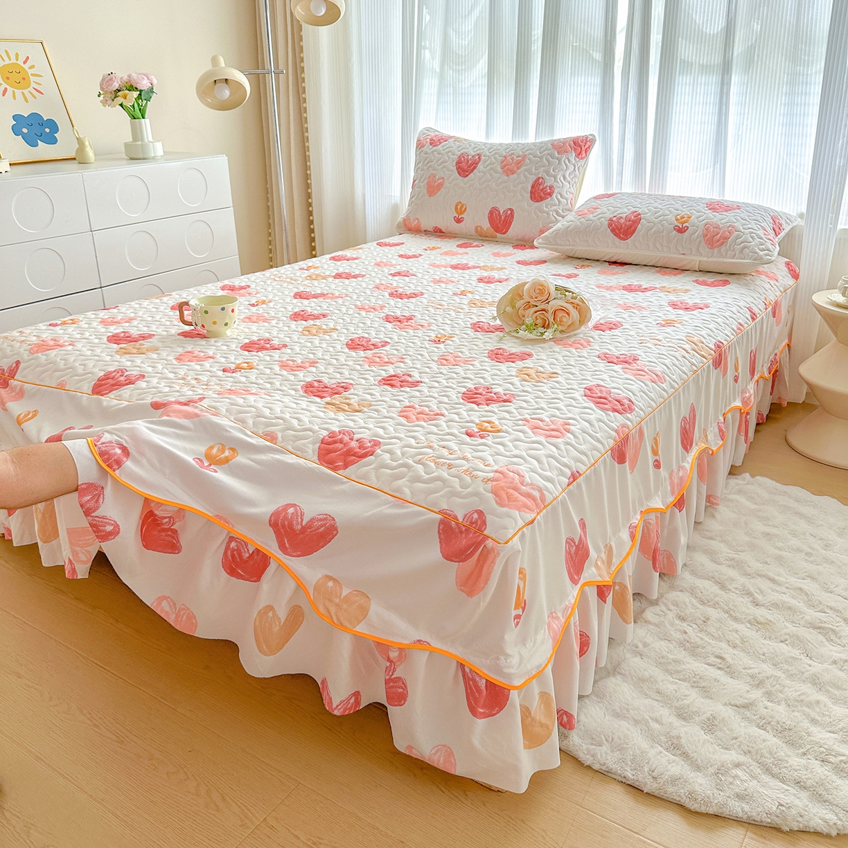 91家纺网 家纺一手货源 找家纺 笠裙家纺 2025新款磨毛夹棉S边单件三件套韩版防滑床裙单床裙床裙单件 心尚