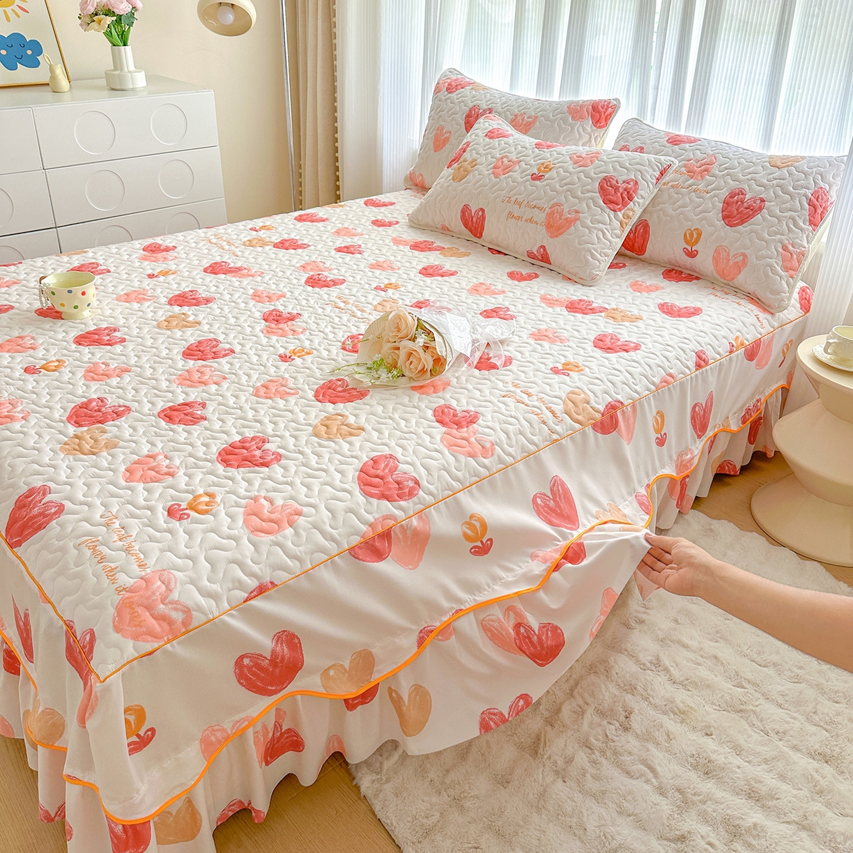 91家纺网 家纺一手货源 找家纺 笠裙家纺 2025新款磨毛夹棉S边单件三件套韩版防滑床裙单床裙床裙单件 心尚