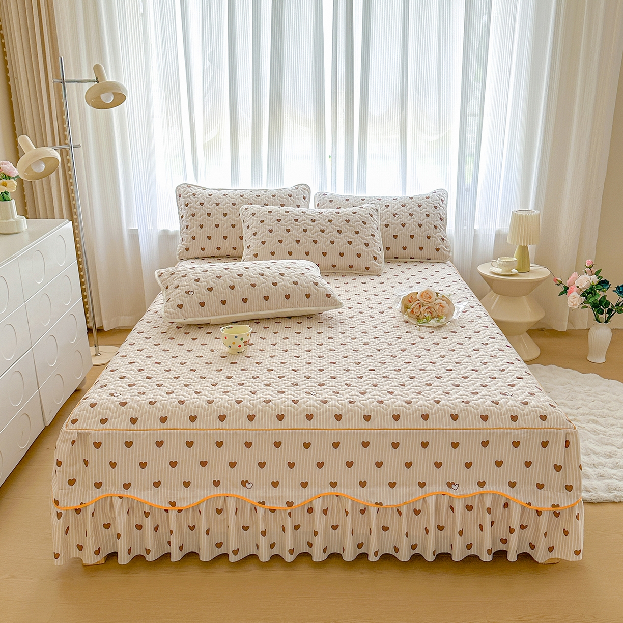 91家纺网 家纺一手货源 找家纺 笠裙家纺 2025新款磨毛夹棉S边单件三件套韩版防滑床裙单床裙床裙单件 心意