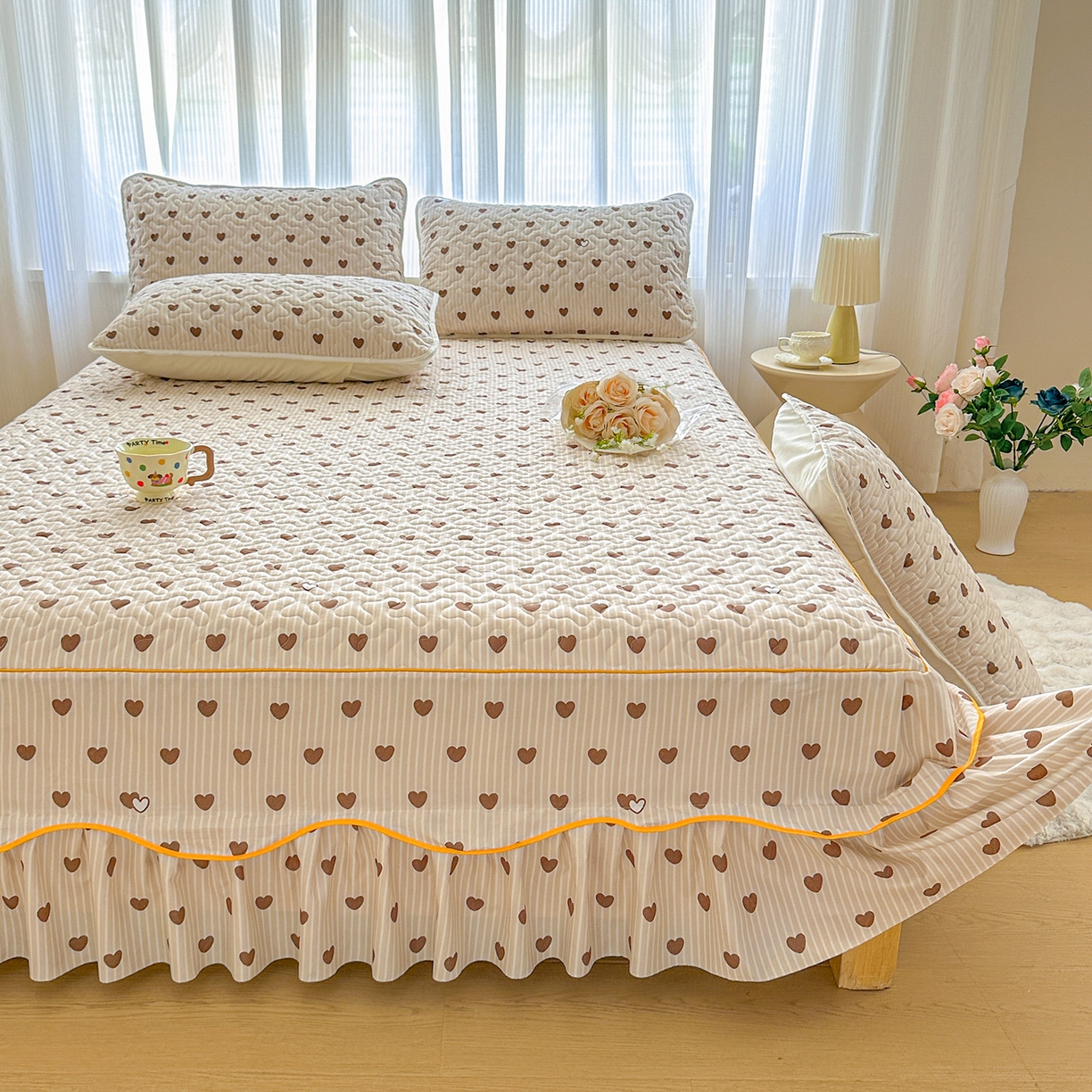 91家纺网 家纺一手货源 找家纺 笠裙家纺 2025新款磨毛夹棉S边单件三件套韩版防滑床裙单床裙床裙单件 心意