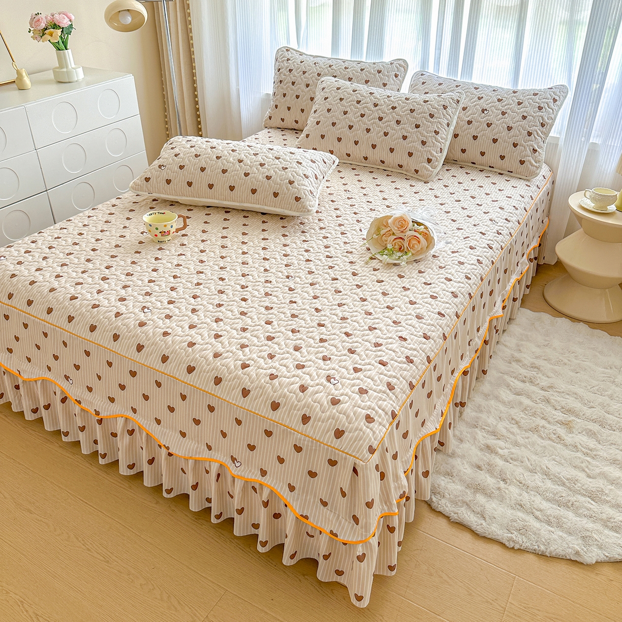 91家纺网 家纺一手货源 找家纺 笠裙家纺 2025新款磨毛夹棉S边单件三件套韩版防滑床裙单床裙床裙单件 心意